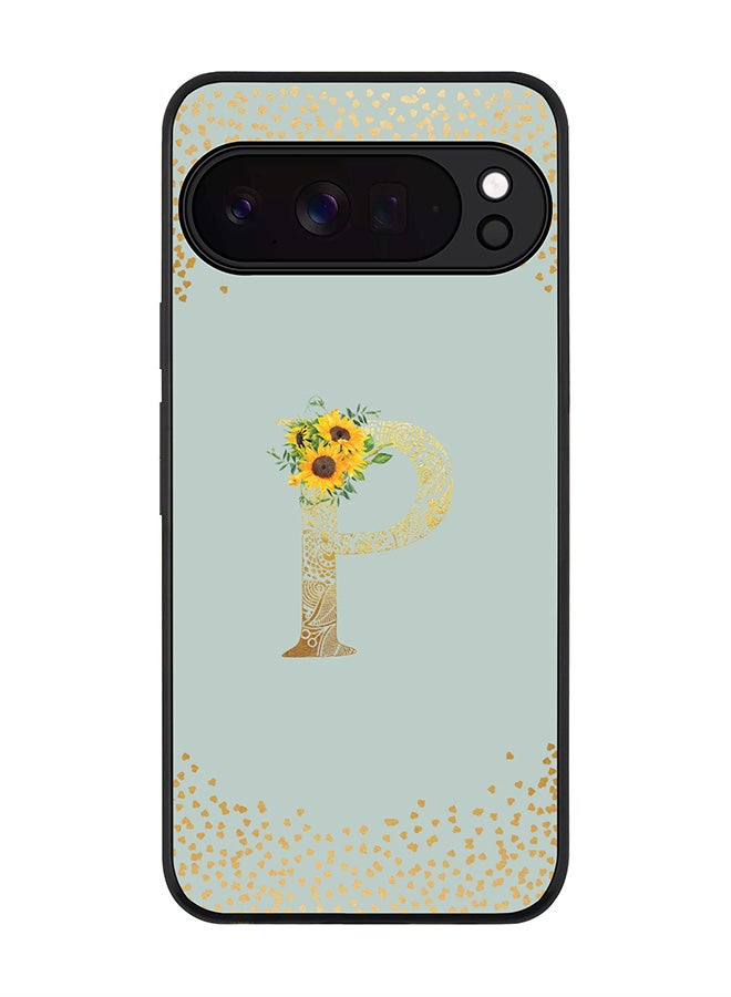 For Google Pixel 10 Pro XL Case,Slim fit Camera Protection, Shockproof Thin Phone cover  - Custom Floral Monogram - P  (Light Grey )